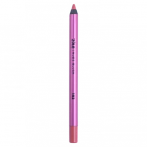 Pink lip liner pencil standing upright with sharpened tip visible.