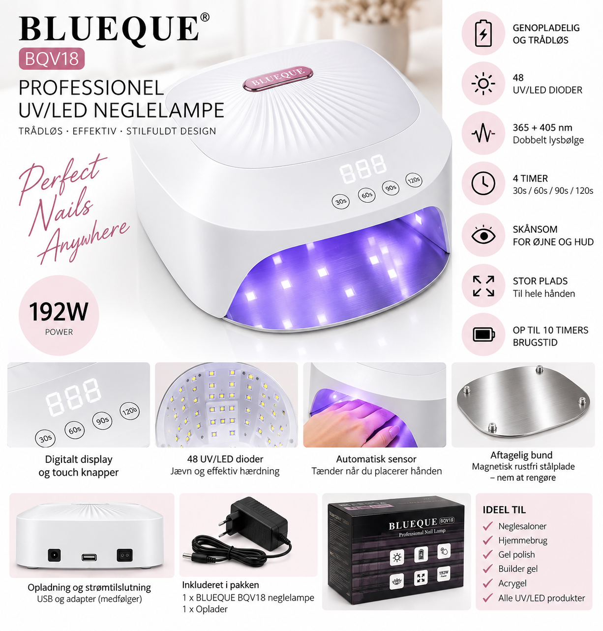 LLUVV - J-beauty BLUEQUE BQV18 genopladelig neglelampe med 48 UV/LED-dioder